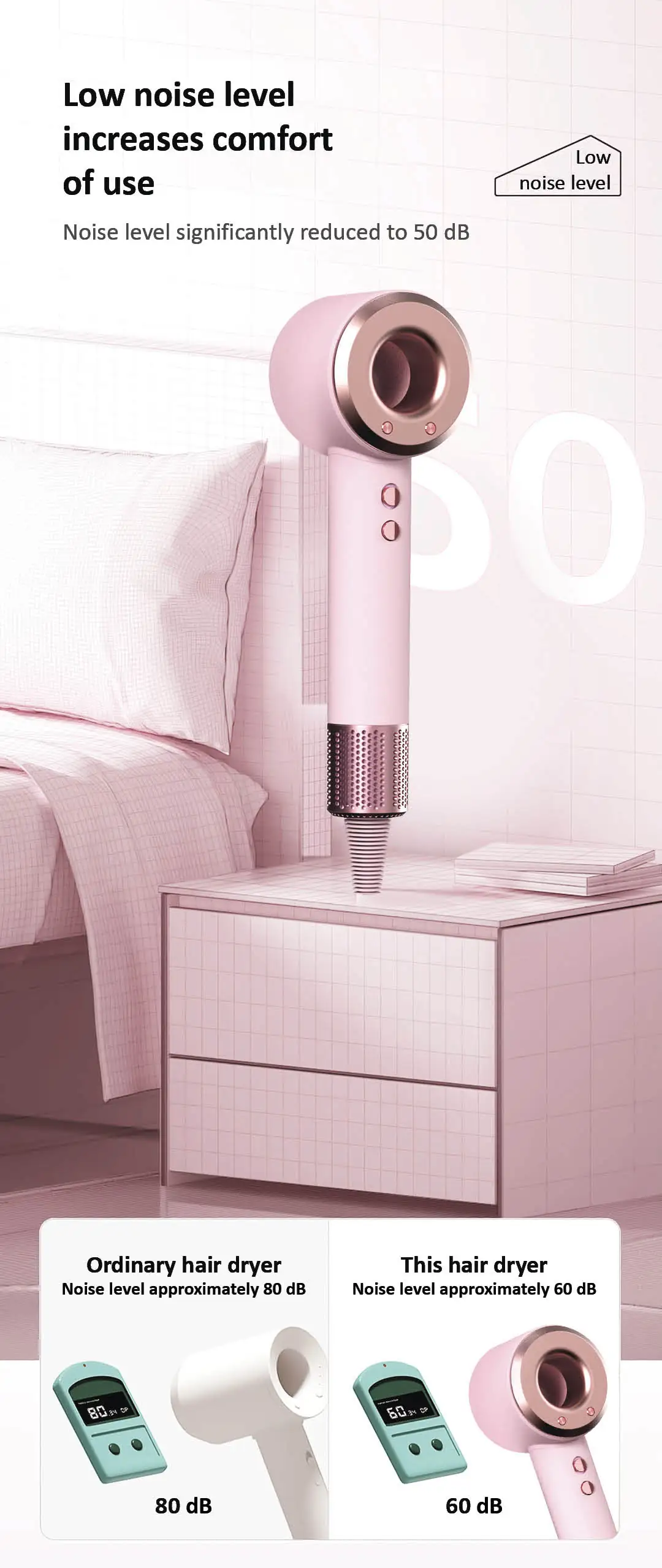 The Daiwall G5 hair dryer offers comfortable use and low noise levels.